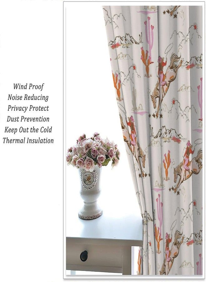 JADERYS Western Cowgirl Curtains Wild West Desert Horse Pink Cactus Cartoon Abstract Art Bedroom Living Room Bathroom Blackout Rod Pocket Decoration Window Drapes 2 Panels W21xL45in - Image 3